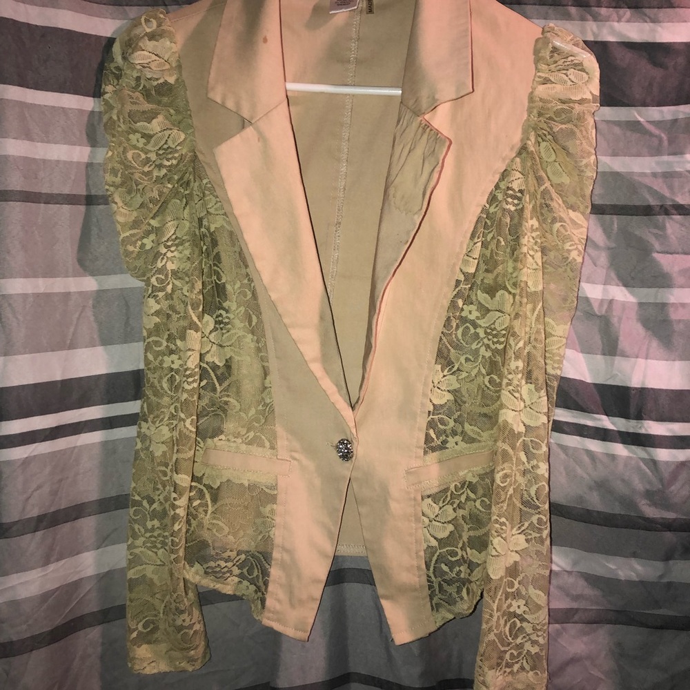 Lace blazer one button rhinestone